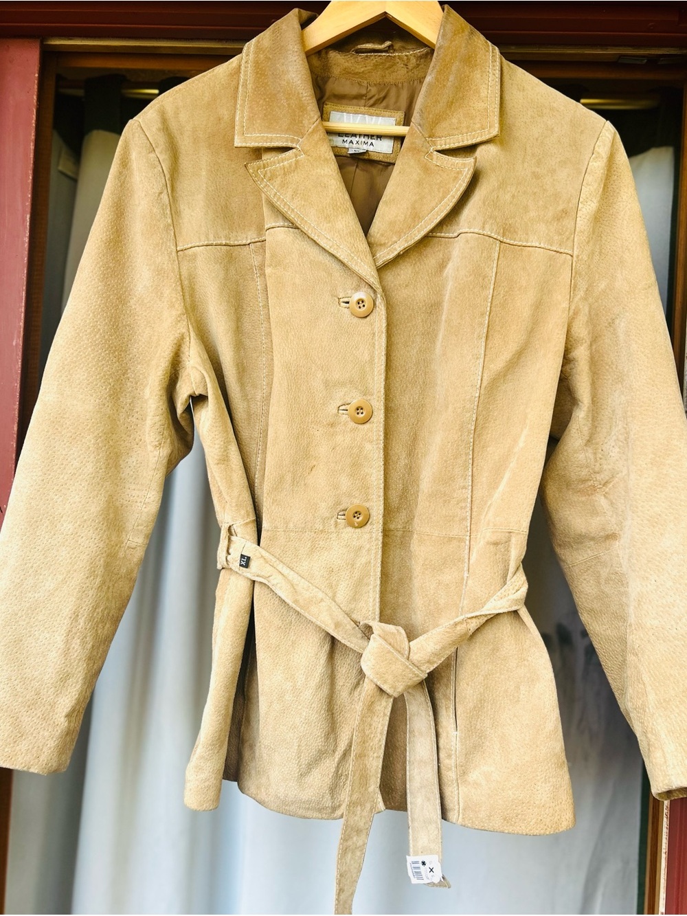 Wilsons Vintage Leather Tan Suede Belted Trench Jacket